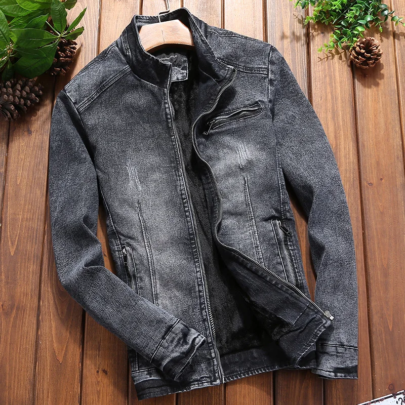 Новая мода 2018 Зимняя Теплая мужская флисовая джинсовая куртка ковбойская