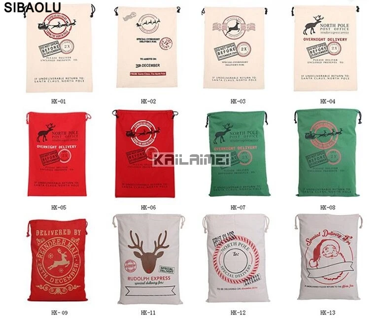 20 штук 21 стиль Рождество холщовый мешок конфет подарок Сумки 50x70 см Санта Клаус