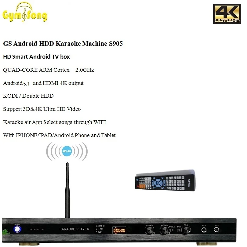 20 шт./лот GymSong MTV Android KTV Жесткий драйвер караоке плеер встроенный WIFI и приложения Ktv
