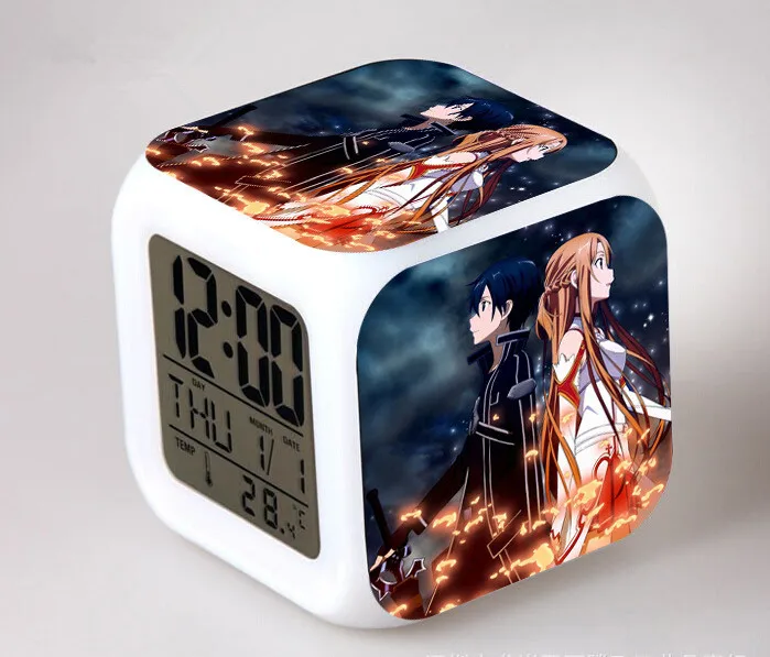 Японское аниме Сан меч онлайн искусство Kirito Asuna 7 цветов светящийся будильник|alarm