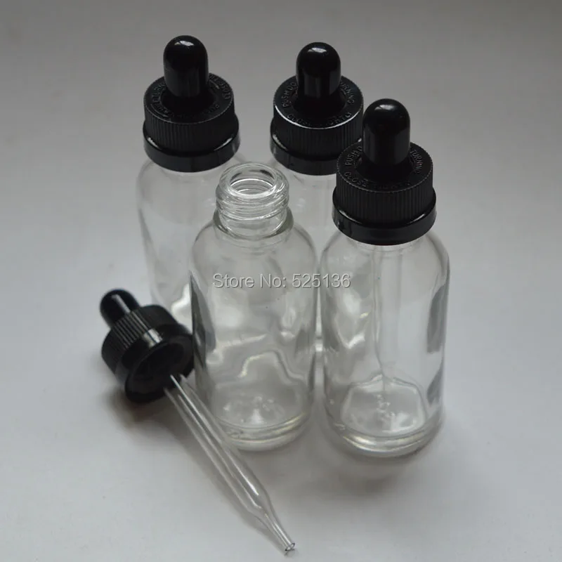 Clear 30 мл Стекло бутылка 1 Oz бутылки для жидкости с безопасной для детей Кепки и стеклянные пипетки