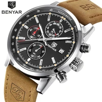 luxury mens sports watch benyar brand calendar chronograph waterproof quartz watch leather military mens watch horloges mannen