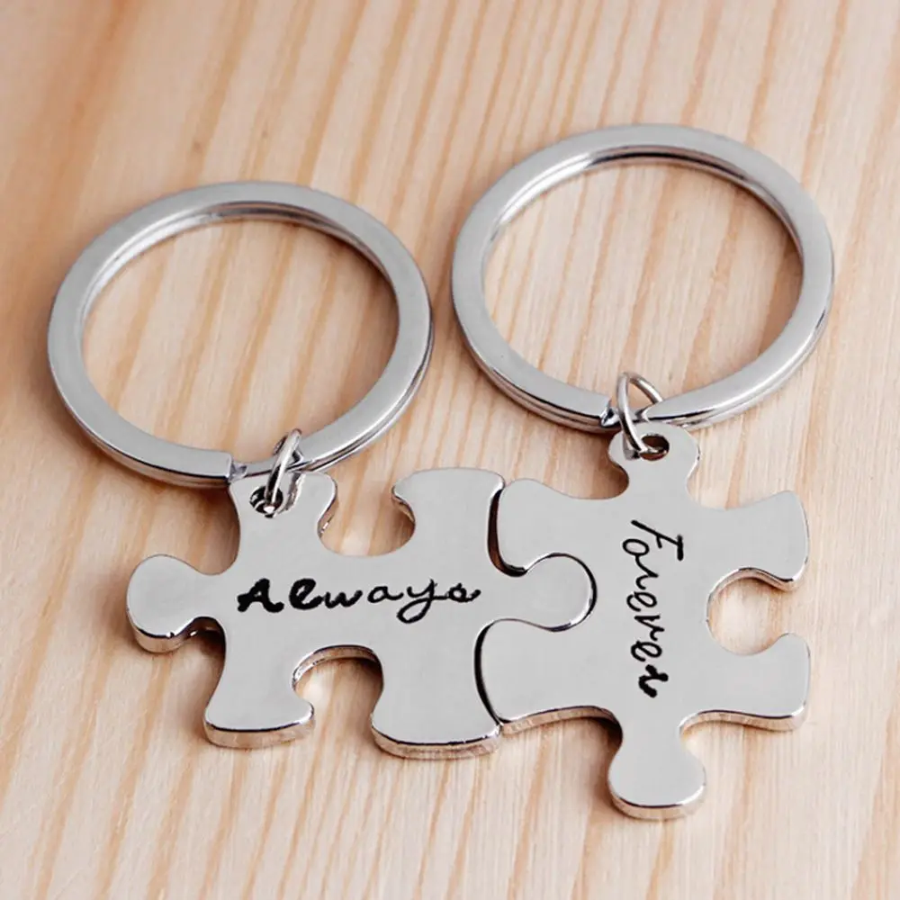 

2pcs/set New Always Forever Keychain Couple Key Chain Puzzle Couple Key Ring Lover Wedding Anniversary Gifts