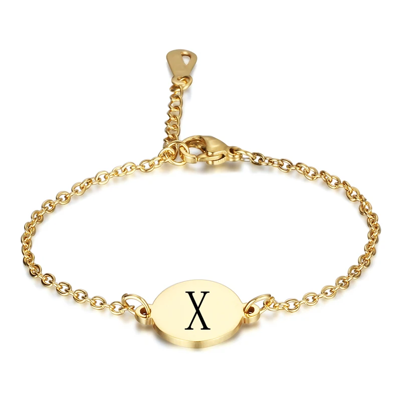 AD1181-X Fashion Letter Engraved Bracelets For Women Gold Color Stainless Steel Chain Link Jewelry Pulseras Mujer Length Adjustable - Окраска металла: AD1181-X