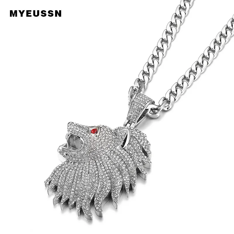 Большой голова льва кулон Iced Out кристалл красный глаз мода цепочки и ожерелья с цепочкой для мужчин Шарм подарок на день отца хип хоп ювелирн