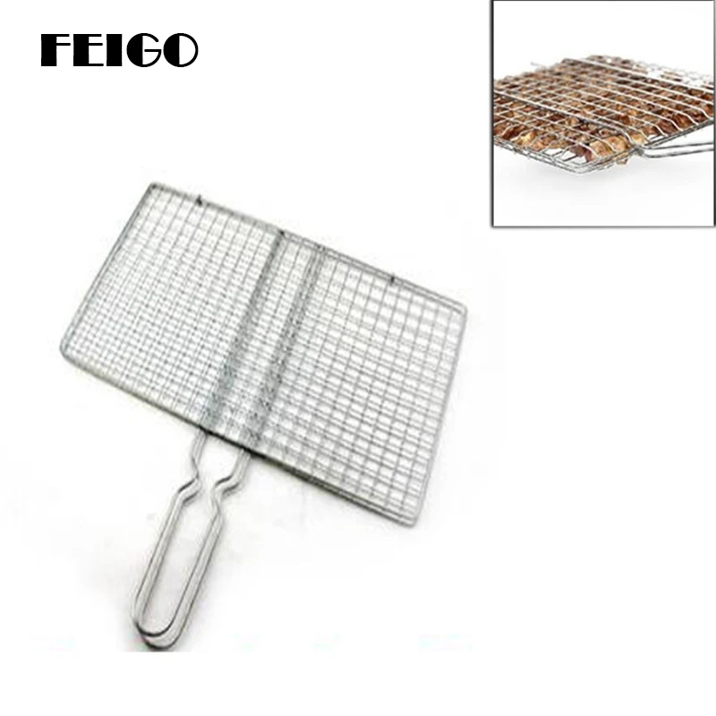 

FEIGO 1Pc Stainless Grilling Meshes Clip Meat Fish Vegetable Grill Net Tool For Outdoor BBQ Party Handle BBQ Barbecue Tools F320