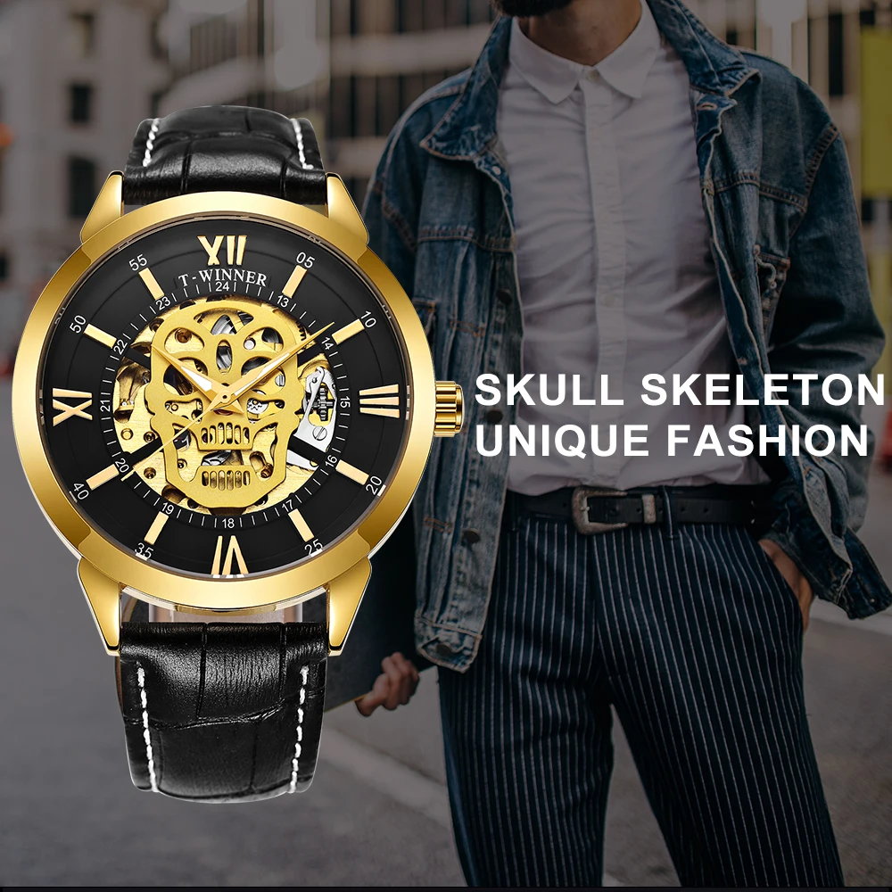 Победитель официальный бренд класса люкс хип хоп череп часы автоматический