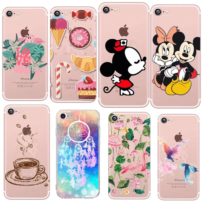 Фламинго телефон чехлы для Coque iphone 8 плюс с Микки Маусом Минни Мышь мягкий чехол 7