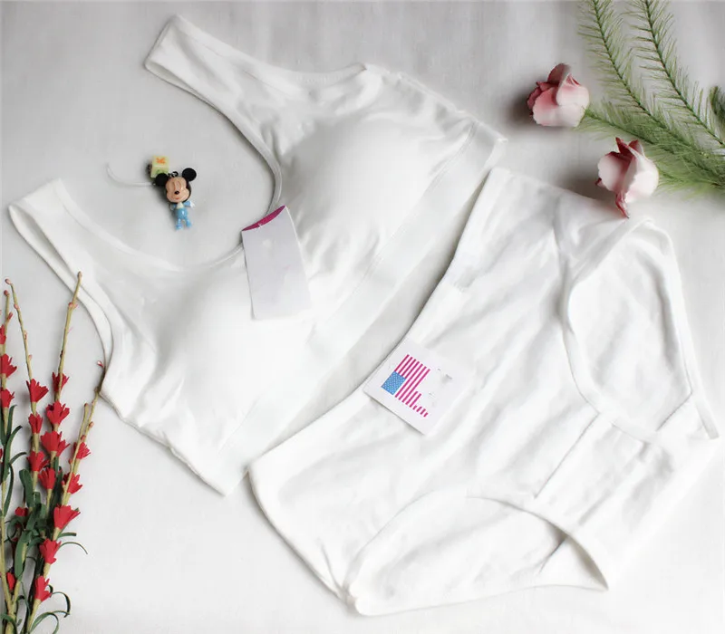 

Комплект нижнего белья для девочек-подростков, однотонные бюстгальтеры, Трусы-брифы, тренировочный бюстгальтер для девочек, дышащие, без ко...