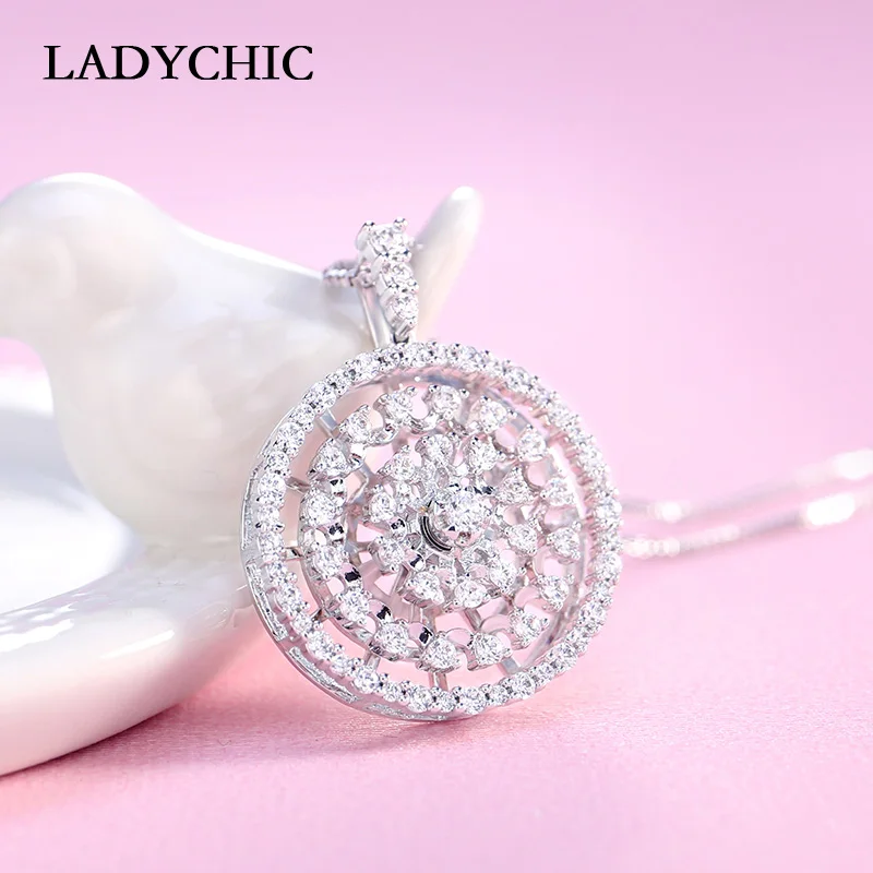 LADYCHIC новый дизайн 360 градусов вращающийся циркон кулон ожерелье для женщин