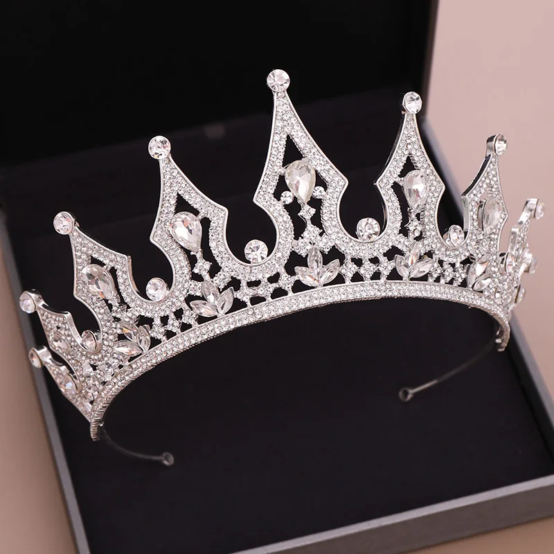 Silver Роскошные винтажные Золотые Большие короны, диадемы, стразы, королевские свадебные аксессуары для волос, королевская принцесса, торжественные вечерние диадемы для подружек невесты - Окраска металла: Silver