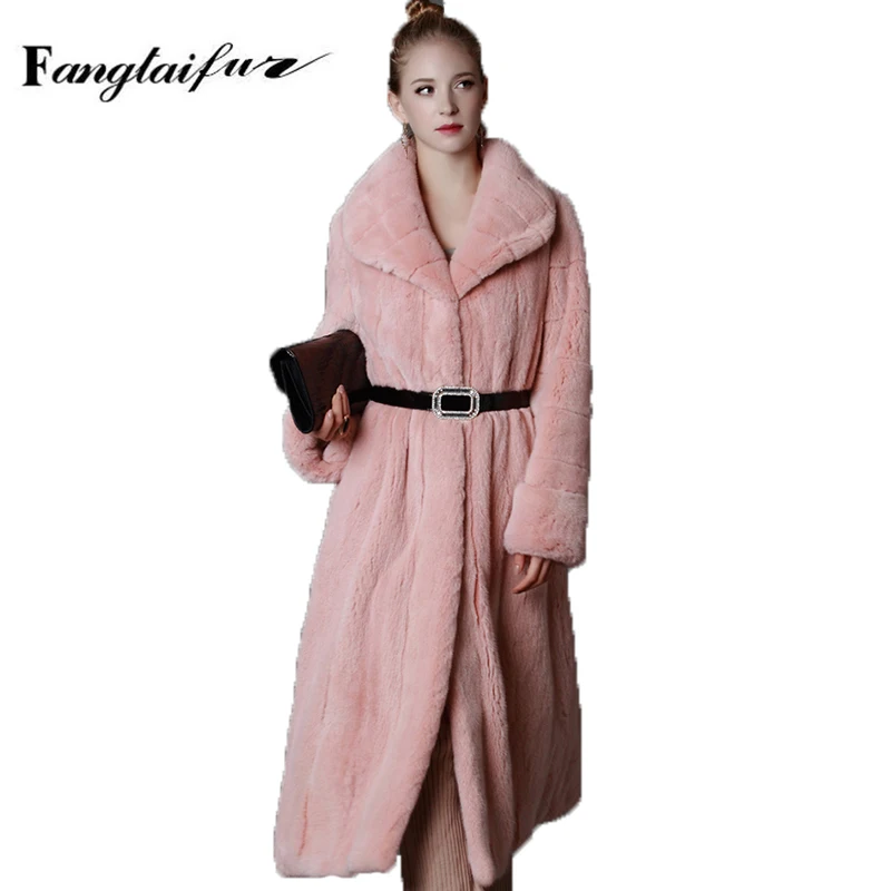 

Ftangaiur New Winter Women Jacket Import Mink Fur Coat Causal Turn-Down Collar Pure Pink Mink Coat X-Long Real Mink Fur Coats