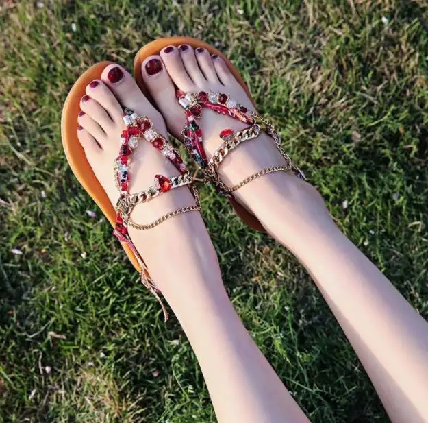 New seaside sandals for women in 2019 Summer Water Drill Ethnic Wind Bohemia Beach Shoes Pinch Foot Flat Bottom Roman Baitie | Обувь