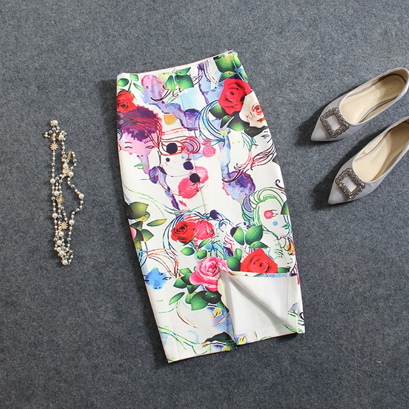 CR/Модная женская юбка карандаш из полиэстера с цветочным принтом и розами