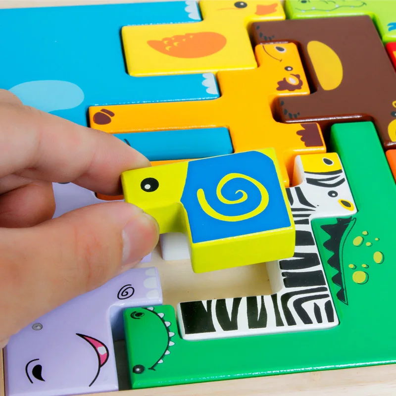 Montessori Wooden Cartoon Animal Peg Blocs 3D Puzzle Shape Learning Education and Development Toys for Children | Игрушки и хобби