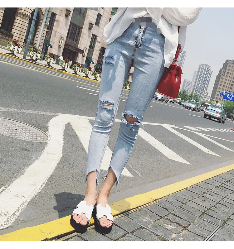 Джинсы для беременных штаны с дырками обтягивающие женские джинсовые Леггинсы