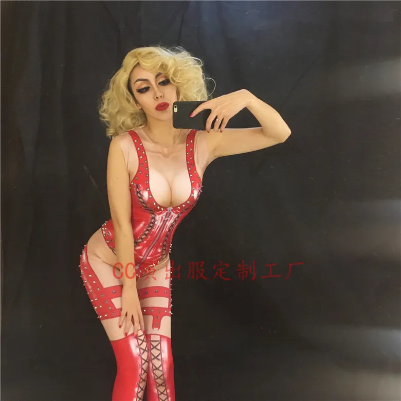 Новая модная черная красная женская песня DjDs с кожаными заклепками длинным