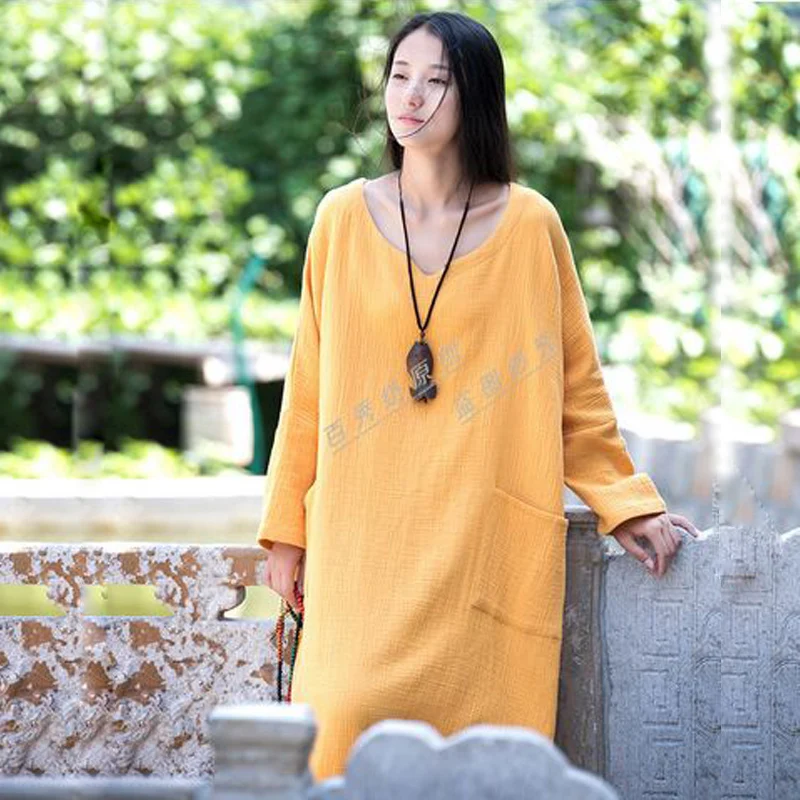 2016 летнее платье женское однотонное льняное с расширенной подошвой большие