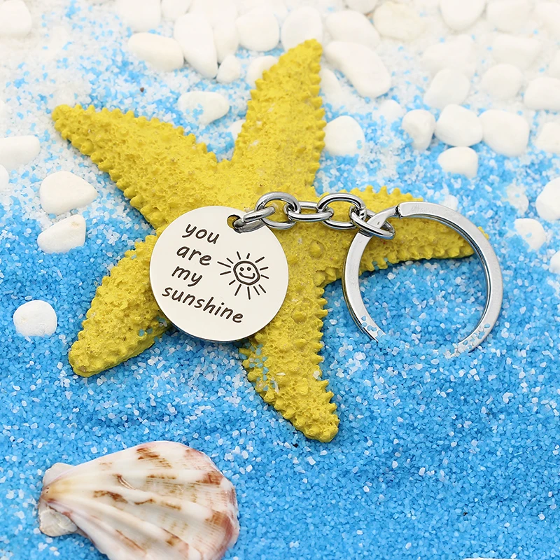 XIAOJINGLING 2017 Fashion Stainless Steel Keychains You Are My Sunshine Charm Bag Car Key Rings For Women Jewelry Christmas Gift | Украшения