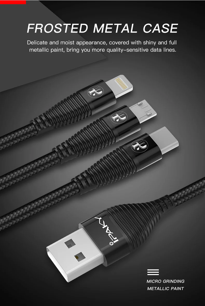IPAKY 3 в 1 USB кабель 3A для мобильного телефона Micro usb type C зарядный кабель для iPhone XR XS Max X huawei кабель для быстрой зарядки данных