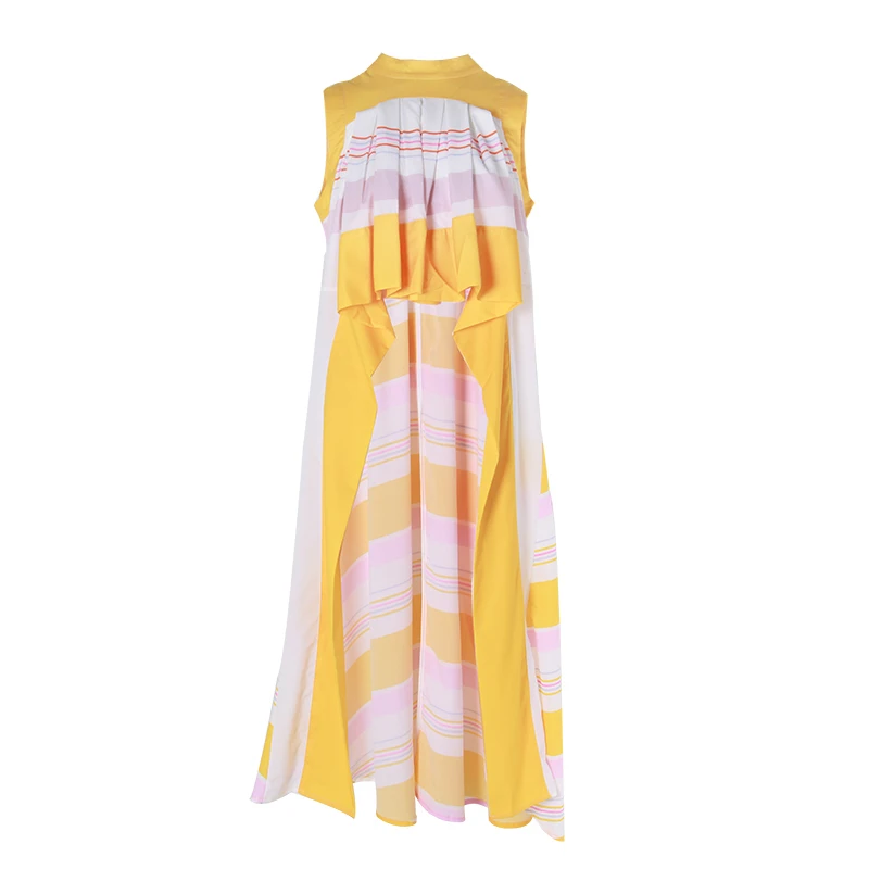 Женская блузка CHICEVER летняя ассиметричная длинная с воротником стойкой без