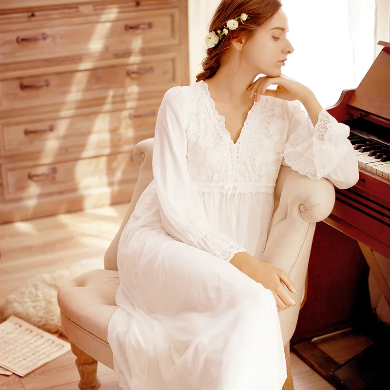 European Palace Style Vintage Night Dress Plus Size Lace Sleepwear New Spring Long Pink Cotton Nightgowns Elegant Home | Женская одежда