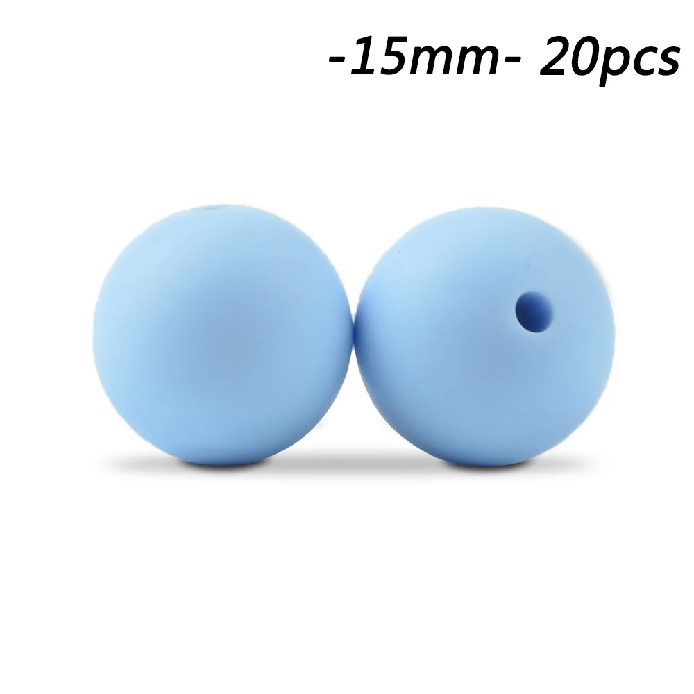 pastel blue LOFCA 20 шт/лот силиконовые бусины 15 мм круглой формы свободные Прорезывания Зубов Бисер ребенок прорезывание зубов игрушки DIY пищевого класса жевательные бусины - Цвет: pastel blue