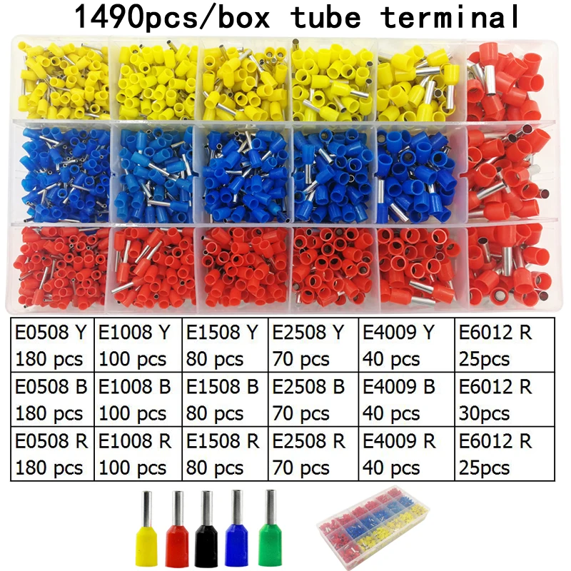 VSELE 1490 шт./кор. труба изоляционные терминалы E0508 E1008 E1508 E2508 E4009 E6012 Электрический