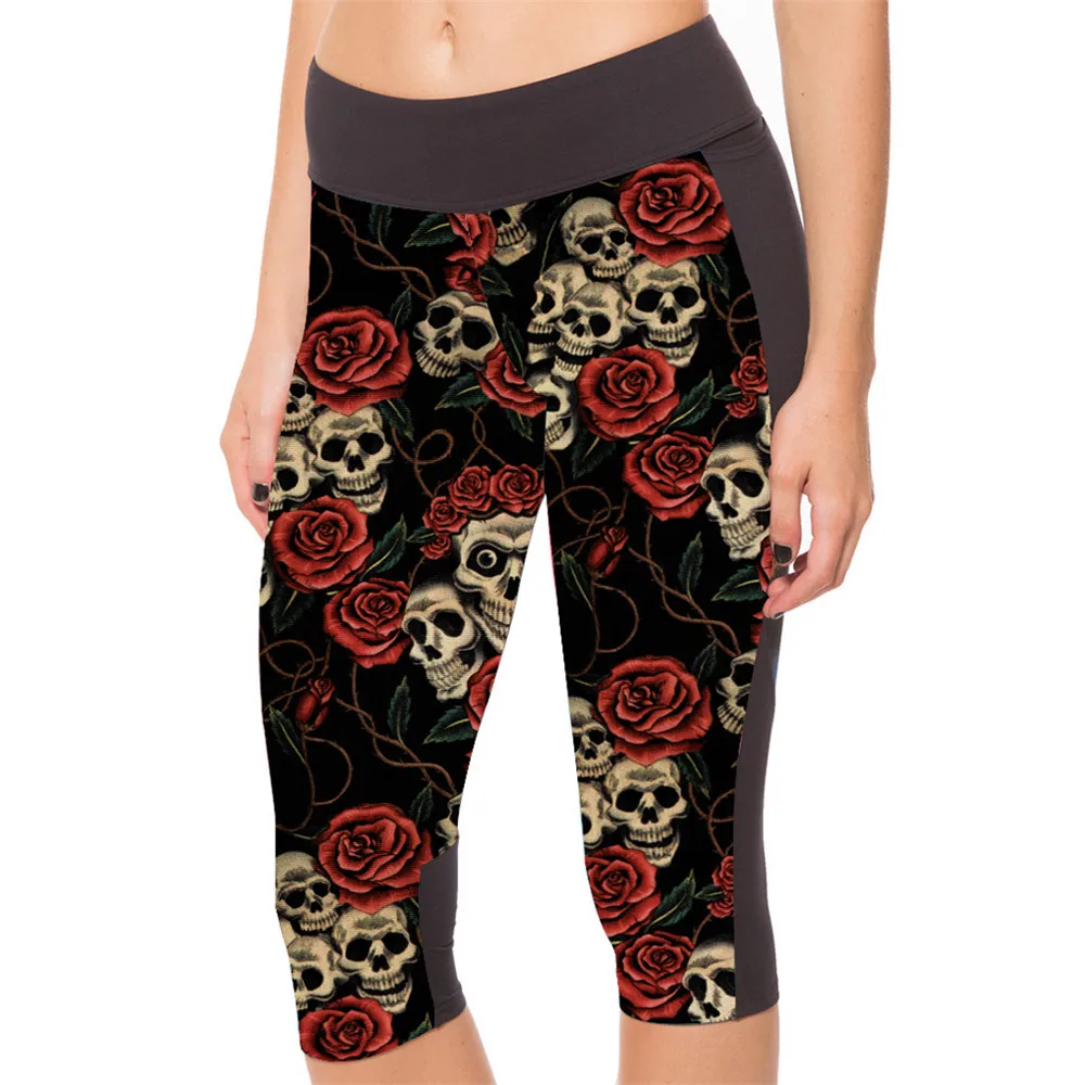 Модные сексуальные женские штаны 7 точек леггинсы черные большие красные с