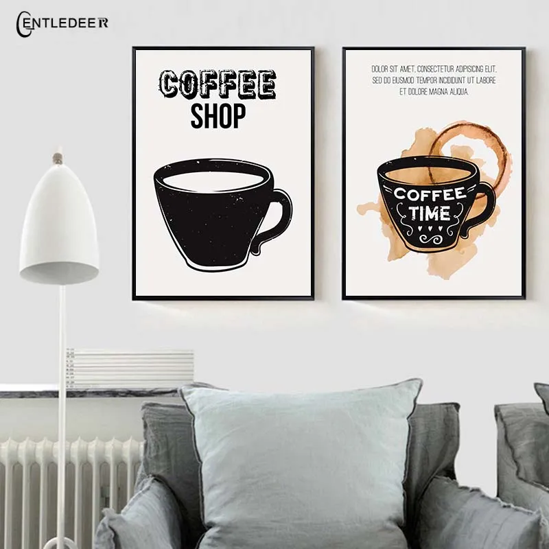 Nordic черный кофе Wall Art Стиль Современная живопись холст для живописи кафе ресторан