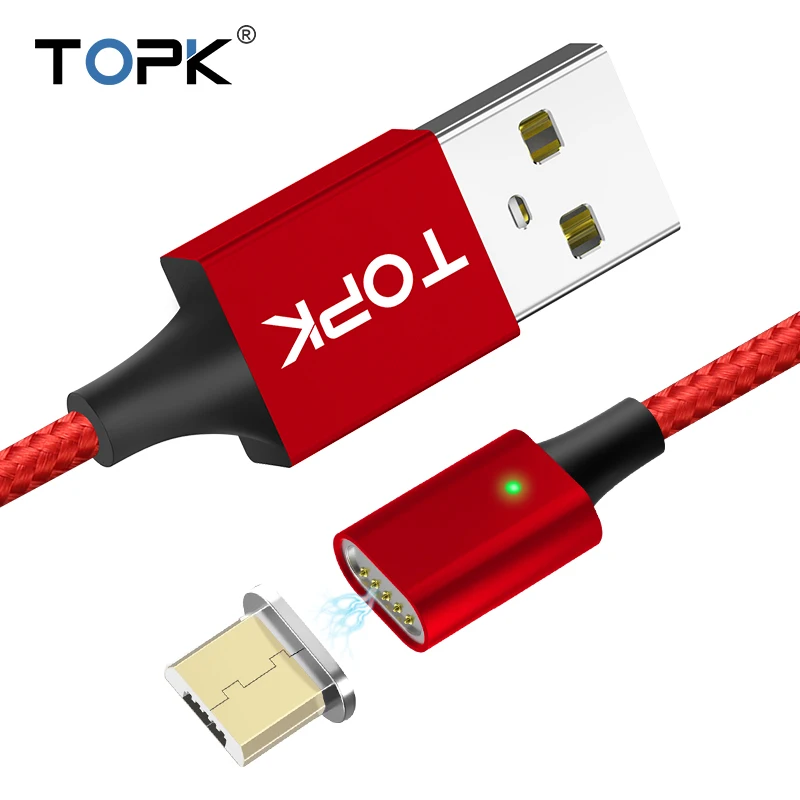 TOPK 1 м светодиодный магнитный кабель Micro usb type C для samsung Xiaomi huawei LG Магнитный