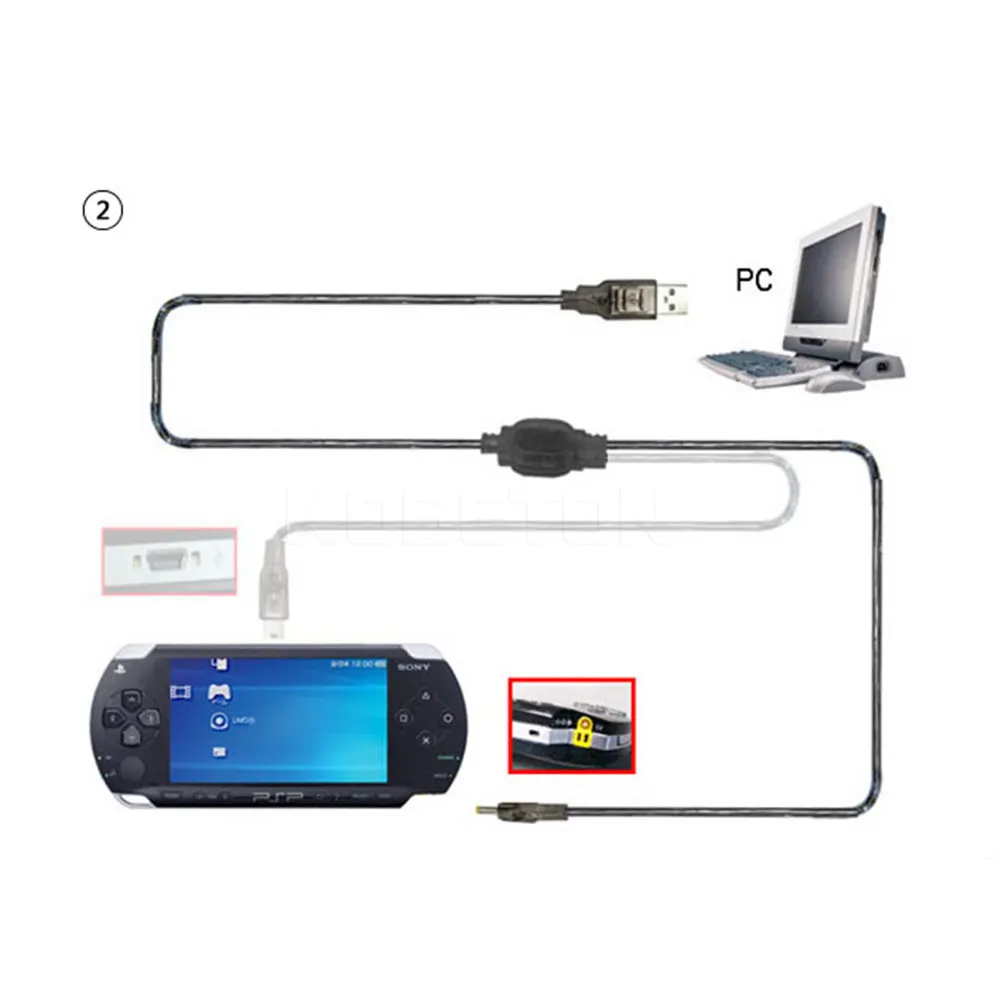 Новейший 2 в 1 USB кабель для передачи данных + зарядный шнур PSP 2000 3000 игровые