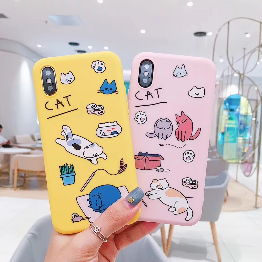 Fashion Cute cartoon candy color cat cover cases for iPhone 6 6splus 7 8plus X Xr Xs MAX soft TPU phone back shell Coque |