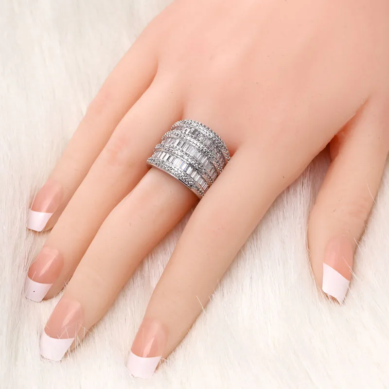 C211 Роскошные ААА фианит micro pave Установка многослойные ясно камень полный палец