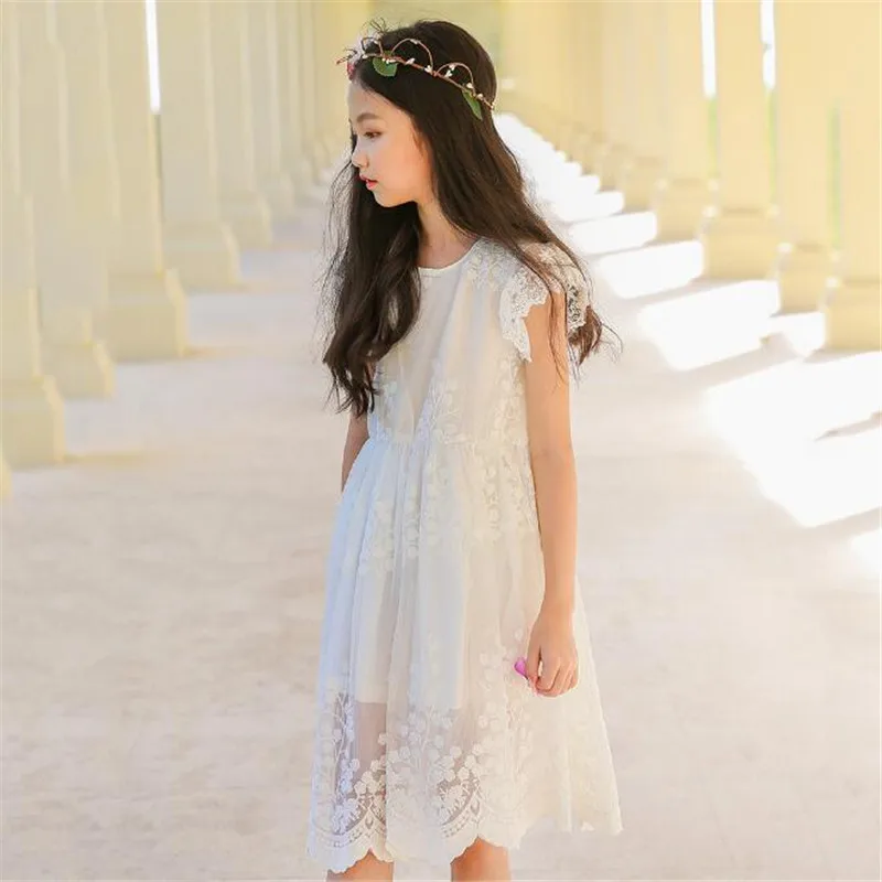 Weoneit Summer Kids Dresses for Girls Lace Sleeveless White Party Princess Casual Dress Daily Wear Clothes | Детская одежда и