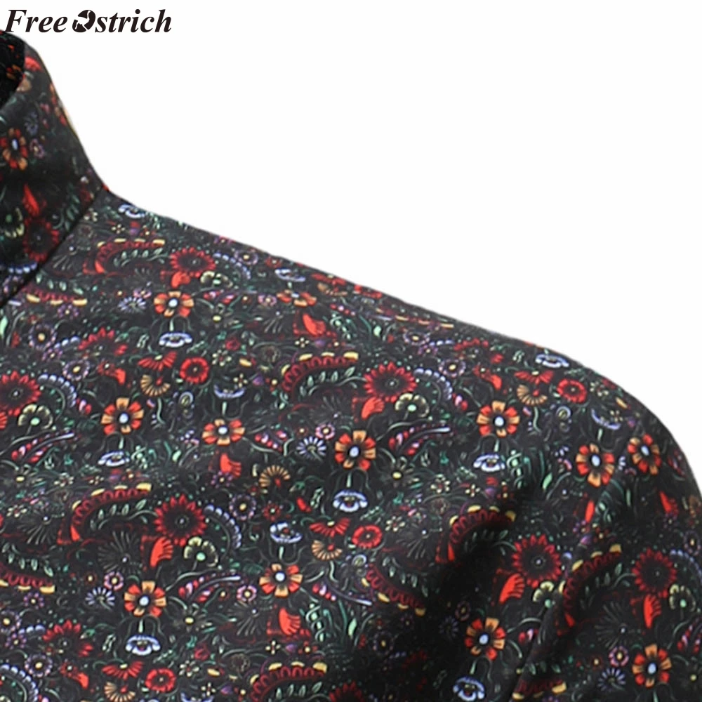FREE OSTRICH Retro Floral Printed Man Casual Shirts Fashion Classic Men Dress Shirt Breathable Men's Long Sleeve Brand Clothing | Мужская