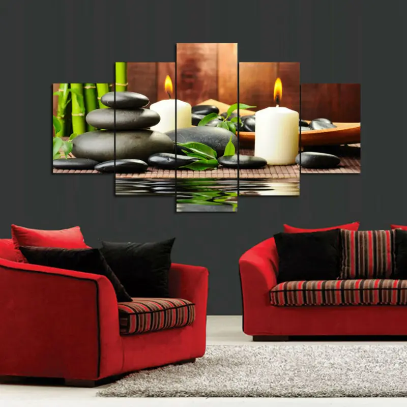 Wall Art Botanical Green Feng Shui White Candle Painting Canvas Pictures For Living Room Decor Unframed 5 Pieces | Дом и сад