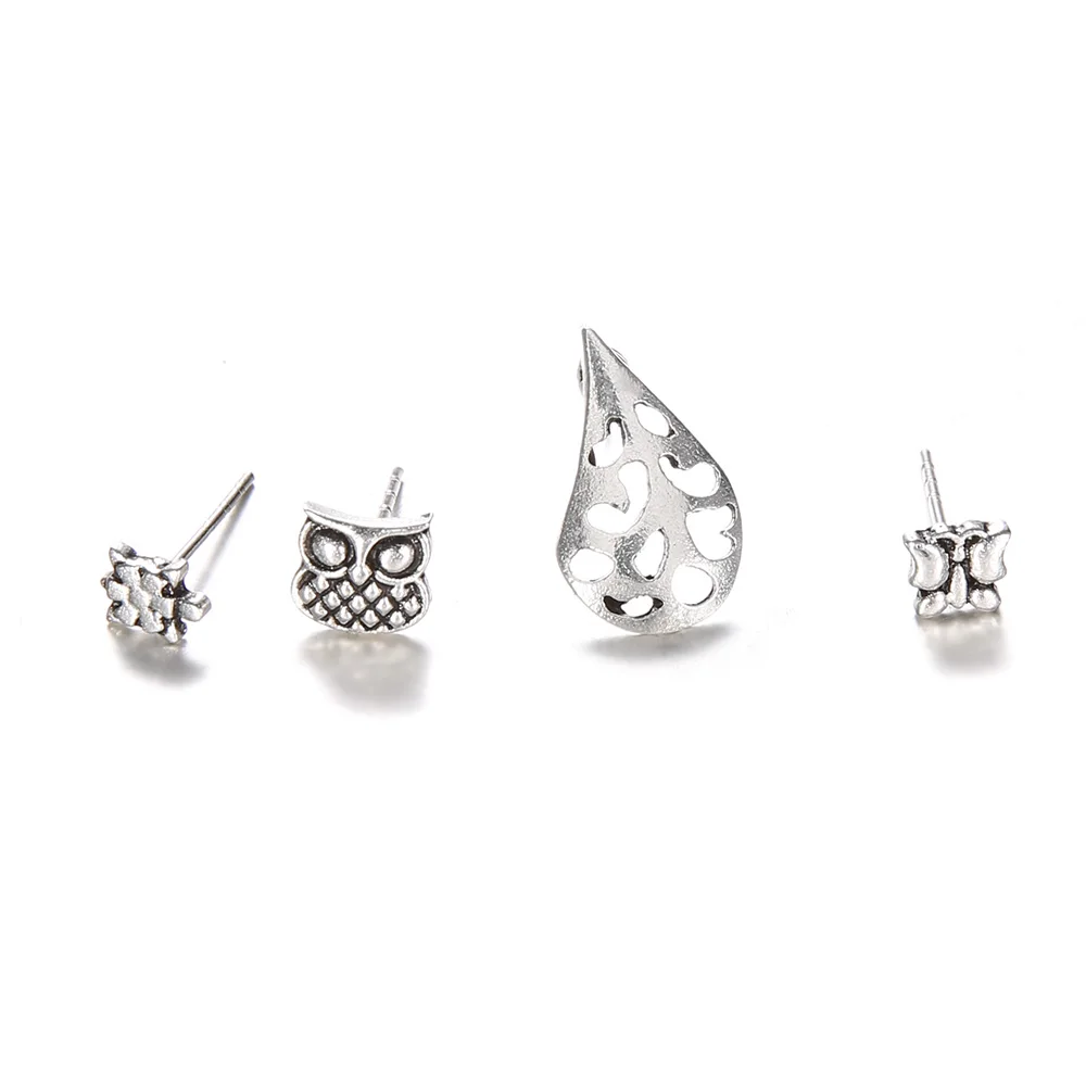 4 шт./компл. разнообразие Bijoux черепаха Сова бабочка серьга гвоздик с листком набор