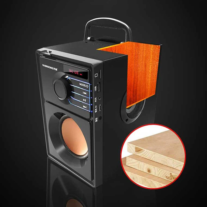 A10 портативный беспроводной Bluetooth динамик FM радио 2500mA деревянный сабвуфер