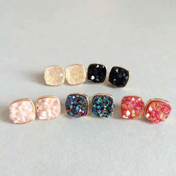 Ювелирные изделия Joolim, 5 цветов, Quartze Druzy, серьги-гвоздики, модные ювелирные изделия
