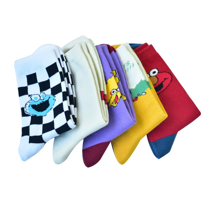 5pcs A Lot Women Funny Socks Original Design Red White Purple Cartoon Cotton Socks
