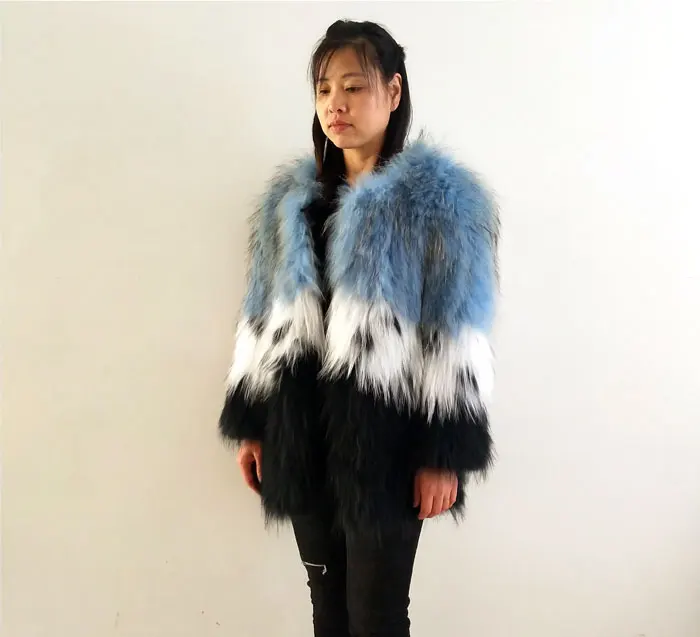 Raccoon Dog fur 70cm Енотовидная собака с лисьего меха Плетеный Пальто короткие легкие теплые женские пальто - Цвет: Raccoon Dog fur 70cm