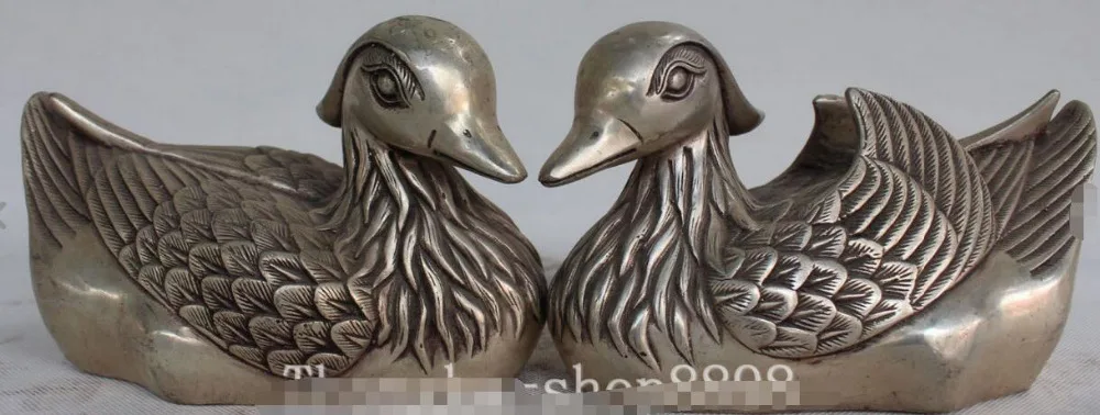 Китайская фэн-шуй серебряная резьба МАНДАРИНКА утка экс галерея пара статуй | Дом