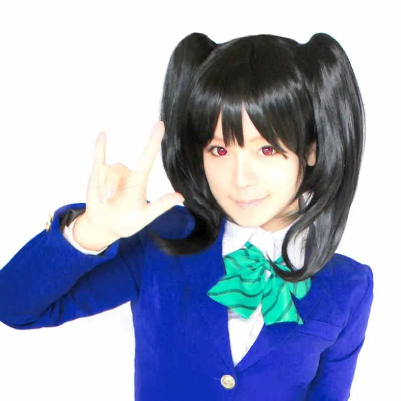 Комплект из 3 коротких прямых черных париков для косплея аниме Lovelive Yazawa Nico 55 см