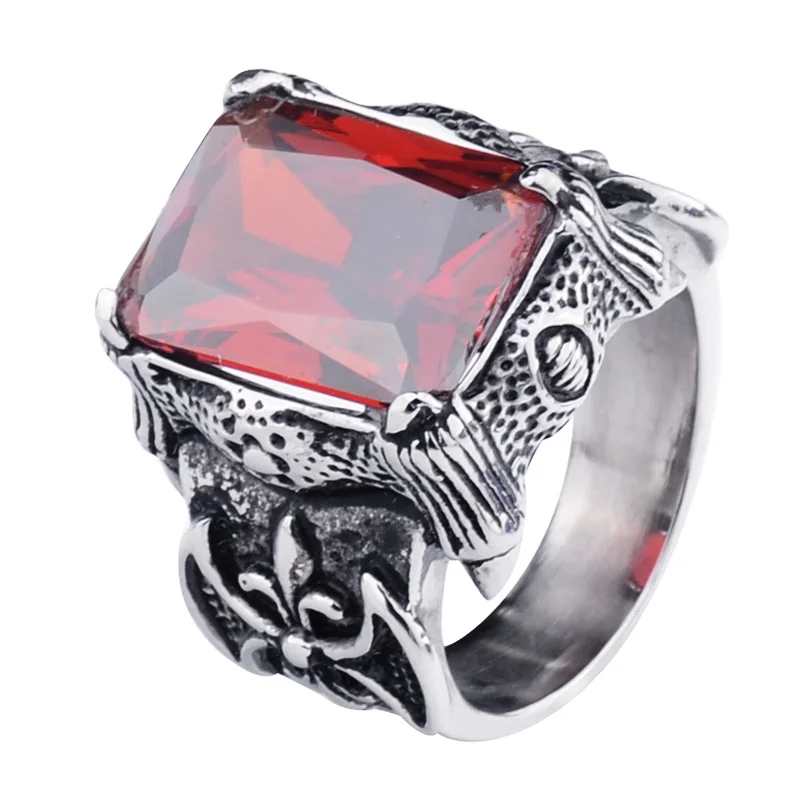 Red CZ EdgLifU мужское кольцо золото/серебро+ черный Винтажное кольцо с когтями для женщин готическое кольцо из нержавеющей стали панк Байкер мужской подарок - Цвет основного камня: Red CZ