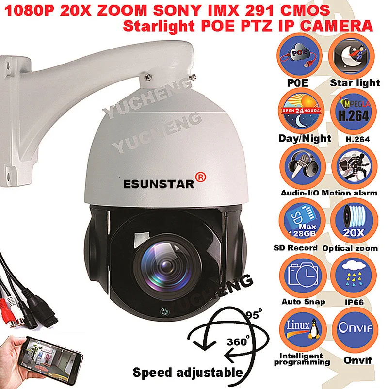 SONY 291 Starlight 1080 P 2MP 20X зум POE купольная ptz камера IP SD слот ONVIF P02H91LP4|ptz ip camera|dome cameraip camera |