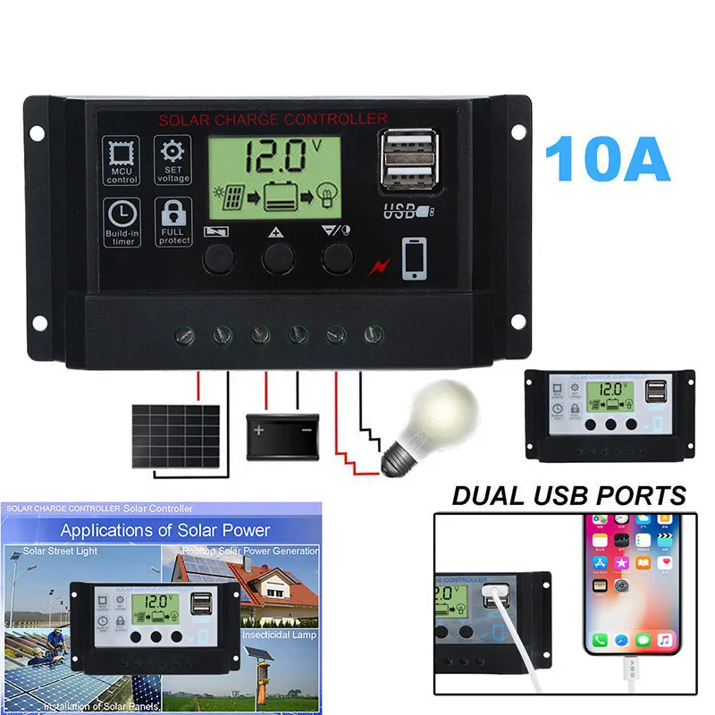 Регулятор заряда панели солнечных батарей USB 10 а/20 А/30 А 12 в 24 с двойным зарядным
