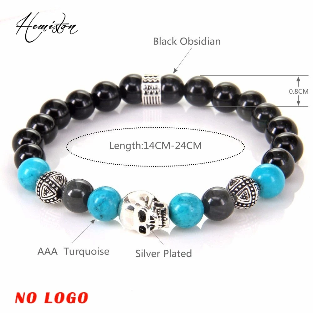 Томас Череп бусины из синего камня Для мужчин Браслеты Натуральный камень Rebel Heart