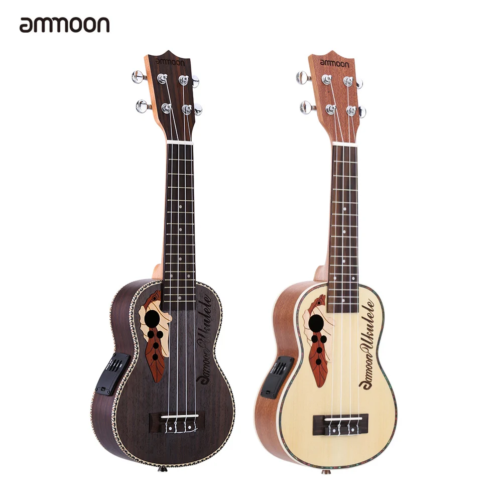 

Акустическая укулеле ammoon, ель, 21 дюйм, 4 струны, мини-гитара со встроенным эквалайзером, струнный музыкальный инструмент