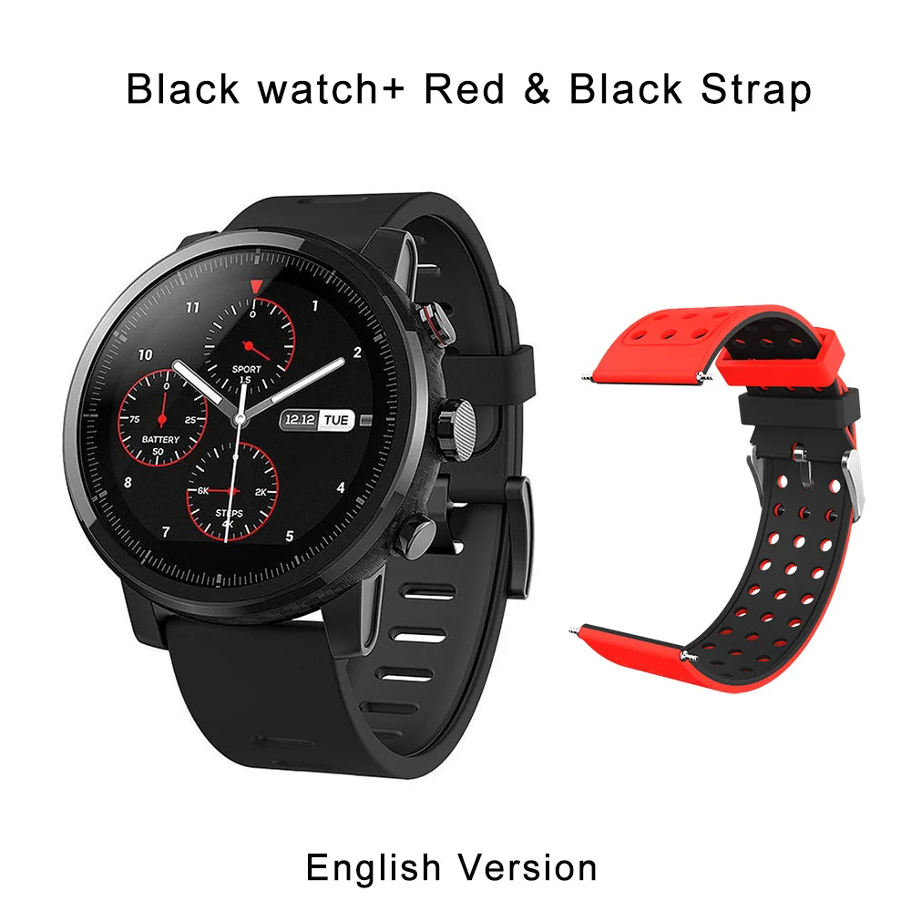 n red strap Оригинальная глобальная версия Amazfit Stratos 2 Смарт-часы спортивные gps 5ATM вода 2.5D gps Firstbeat плавательные умные часы - Цвет: n red strap